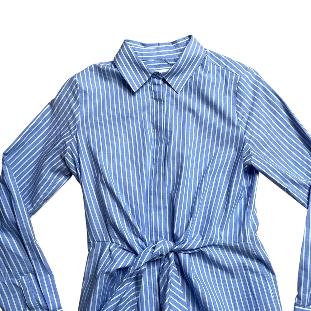 SOLD Calvin Klein Women’s Blue & White Stripe Long Sleeve Tie Waist Long Sleeve - Picture 3 of 7